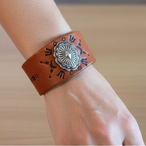 NWOT Brown Western Leather Cuff Bracelet with Silver Accent